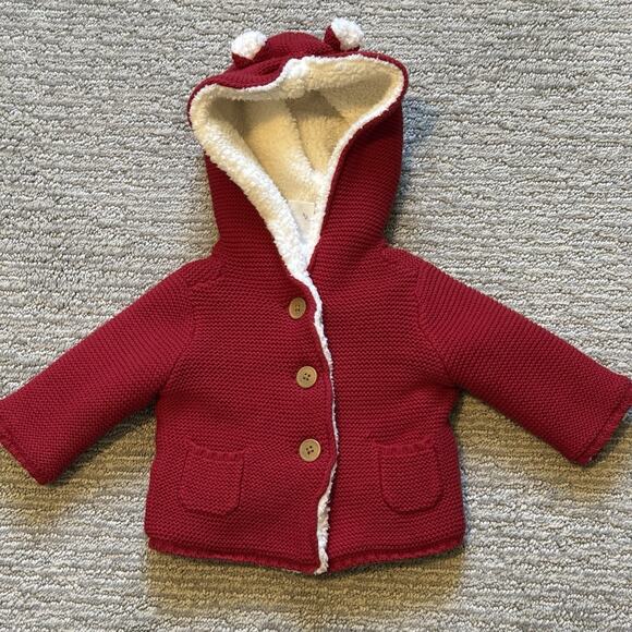 Carter's Baby 3 Month Hooded Cardigan With Faux-Sherpa Lining Red Size - Picture 1 of 6